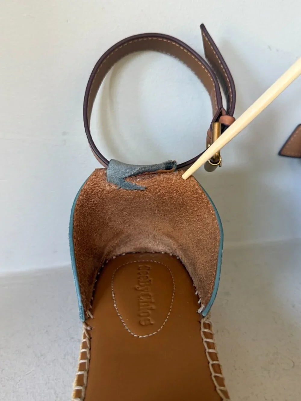 See by Chloé Glyn Blue Suede Platform Espadrille Sandals Ankle Strap 10